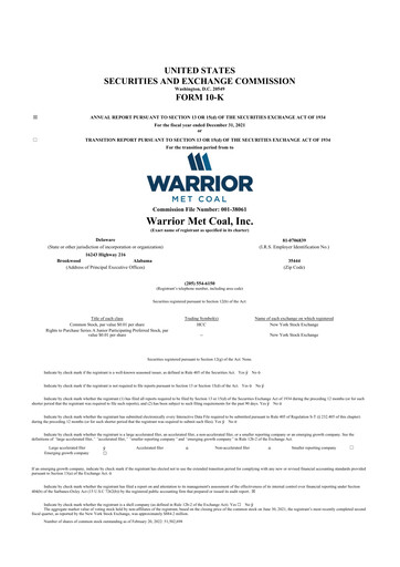 Thumbnail Warrior Met Coal
 10-K Annual Report 2021
