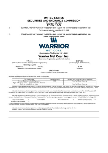 Thumbnail Warrior Met Coal
 10-Q Quarterly Report FY2022 