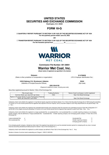 Thumbnail Warrior Met Coal
 10-Q Quarterly Report FY2022 