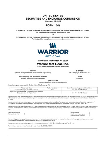 Thumbnail Warrior Met Coal
 10-Q Quarterly Report FY2022 