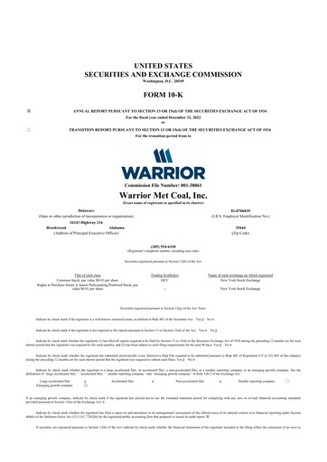 Thumbnail Warrior Met Coal
 10-K Annual Report 2022