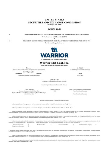 Thumbnail Warrior Met Coal
 10-K Annual Report 2023