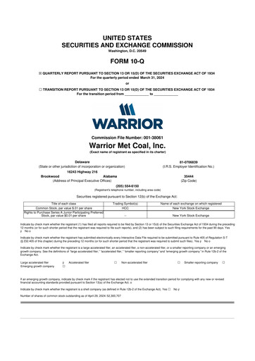 Thumbnail Warrior Met Coal
 10-Q Quarterly Report FY2024 