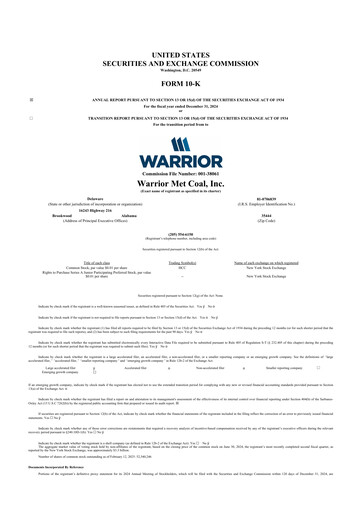 Thumbnail Warrior Met Coal
 10-K Annual Report 2024