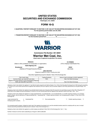 Thumbnail Warrior Met Coal
 10-Q Quarterly Report FY2025 
