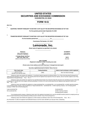 Thumbnail Lemonade 10-Q Quarterly Report FY2020 