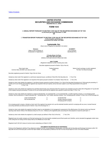 Miniature Lemonade 10-K Rapport annuel 2020