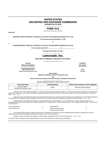 Thumbnail Lemonade 10-Q Quarterly Report FY2021 