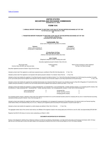 Miniature Lemonade 10-K Rapport annuel 2022