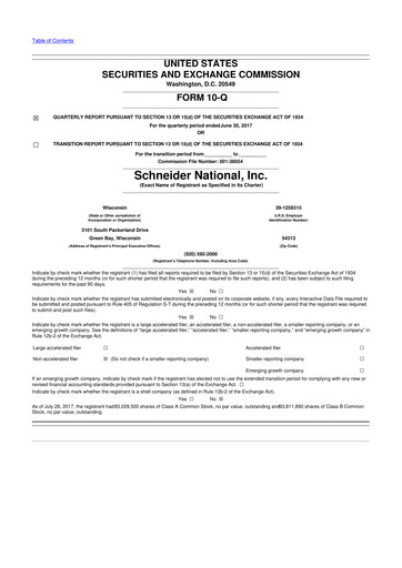 Thumbnail Schneider National 10-Q Quarterly Report FY2017 