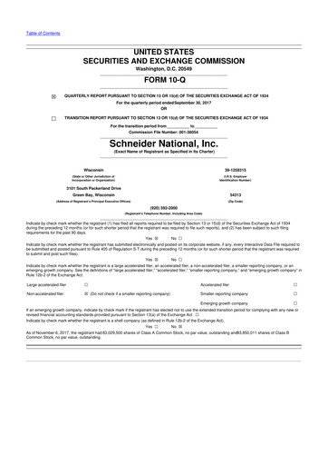 Thumbnail Schneider National 10-Q Quarterly Report FY2017 
