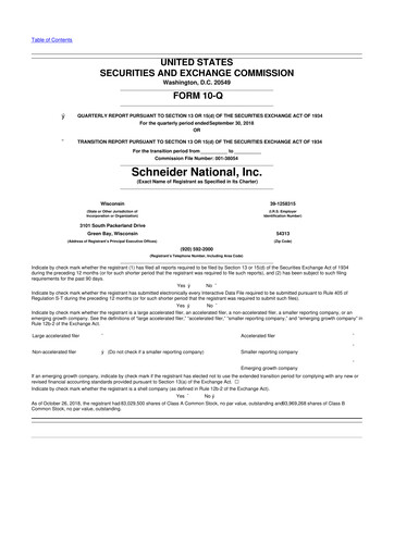 Thumbnail Schneider National 10-Q Quarterly Report FY2018 