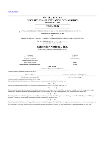 Thumbnail Schneider National 10-K Annual Report 2018