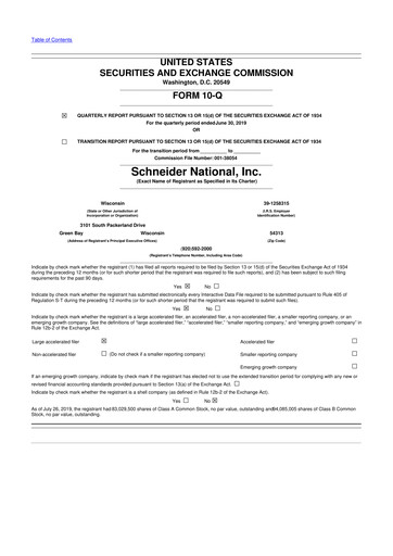Thumbnail Schneider National 10-Q Quarterly Report FY2019 