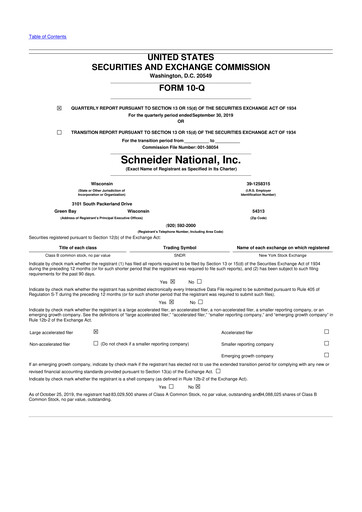 Thumbnail Schneider National 10-Q Quarterly Report FY2019 