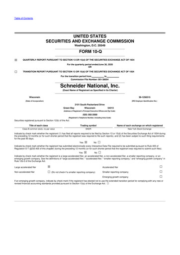 Thumbnail Schneider National 10-Q Quarterly Report FY2020 