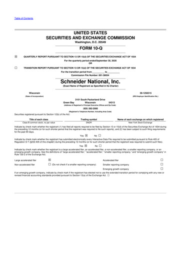 Thumbnail Schneider National 10-Q Quarterly Report FY2020 