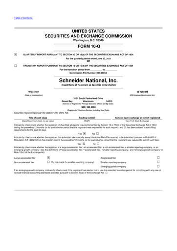 Thumbnail Schneider National 10-Q Quarterly Report FY2021 