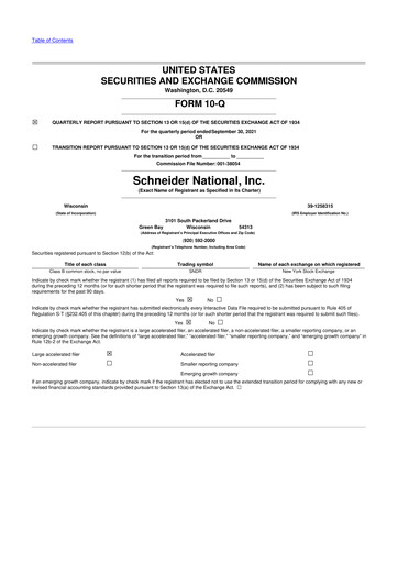 Thumbnail Schneider National 10-Q Quarterly Report FY2021 