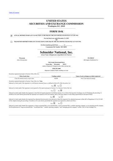 Thumbnail Schneider National 10-K Annual Report 2022