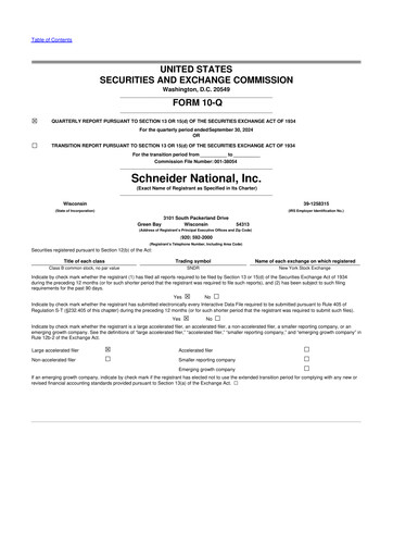 Thumbnail Schneider National 10-Q Quarterly Report FY2024 