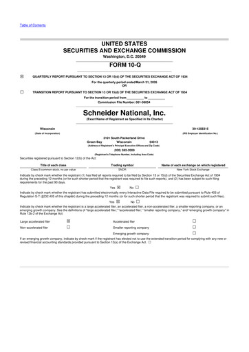 Miniature Schneider National 10-Q Rapport trimestriel  