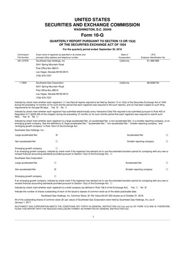 Thumbnail Southwest Gas
 10-Q Quarterly Report FY 