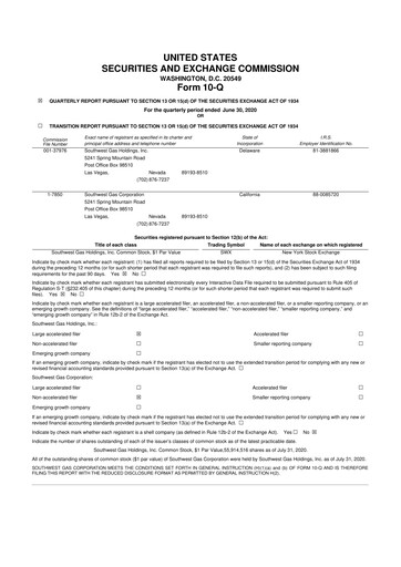 Thumbnail Southwest Gas
 10-Q Quarterly Report FY 