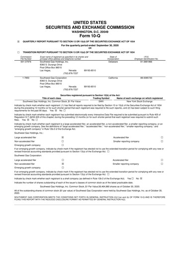 Thumbnail Southwest Gas
 10-Q Quarterly Report FY 