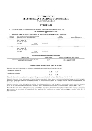 Thumbnail Southwest Gas
 10-K Annual Report 