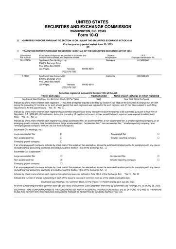 Thumbnail Southwest Gas
 10-Q Quarterly Report FY 