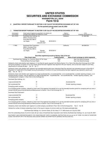 Thumbnail Southwest Gas
 10-Q Quarterly Report FY 
