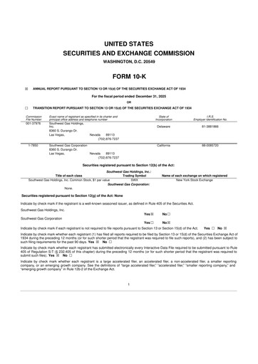 Thumbnail Southwest Gas
 10-K Annual Report 