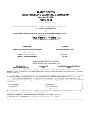 Vorschaubild Playa Hotels & Resorts 10-Q Quartalsbericht 2019 