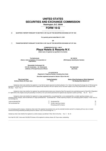 Vorschaubild Playa Hotels & Resorts 10-Q Quartalsbericht 2021 