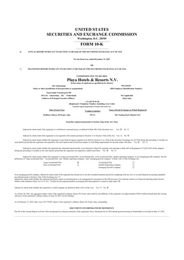 Thumbnail Playa Hotels & Resorts 10-K Annual Report 2021