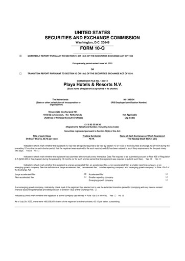 Vorschaubild Playa Hotels & Resorts 10-Q Quartalsbericht 2022 