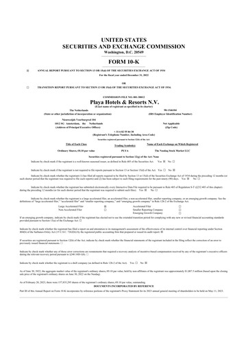 Thumbnail Playa Hotels & Resorts 10-K Annual Report 2022