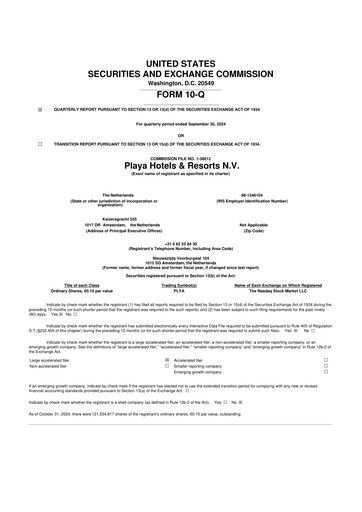 Vorschaubild Playa Hotels & Resorts 10-Q Quartalsbericht 2024 