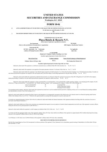 Thumbnail Playa Hotels & Resorts 10-K Annual Report 2024