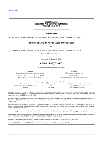 Thumbnail Vistra 10-Q Quarterly Report FY2020 