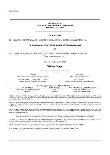 Thumbnail Vistra 10-Q Quarterly Report FY2020 