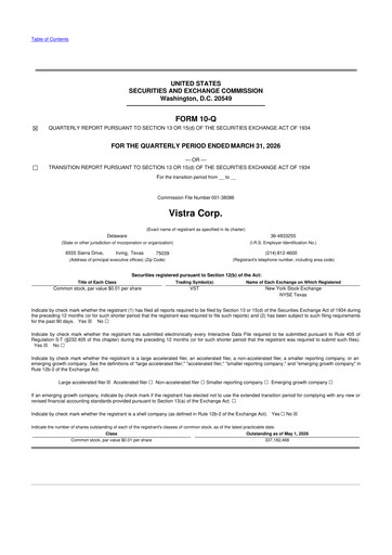 Miniature Vistra 10-Q Rapport trimestriel  