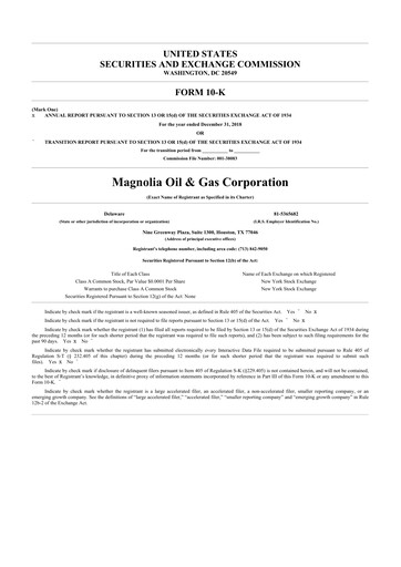 Thumbnail Magnolia Oil & Gas 10-K Annual Report 2018