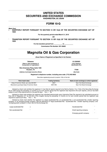 Thumbnail Magnolia Oil & Gas 10-Q Quarterly Report FY2019 