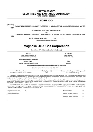 Thumbnail Magnolia Oil & Gas 10-Q Quarterly Report FY2019 