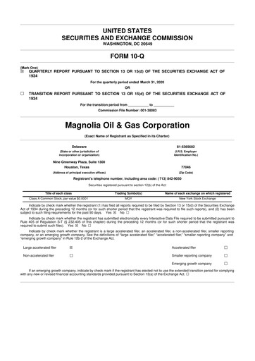 Thumbnail Magnolia Oil & Gas 10-Q Quarterly Report FY2020 