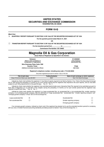 Thumbnail Magnolia Oil & Gas 10-Q Quarterly Report FY2021 