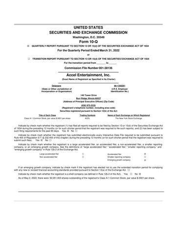 Thumbnail Accel Entertainment 10-Q Quarterly Report FY2022 