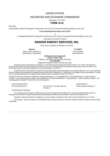 Vorschaubild Ranger Energy Services 10-Q Quartalsbericht 2018 